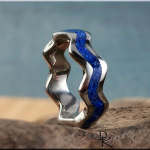Titanium Clamshell Ring w/Lapis Lazuli inlay - metal ring