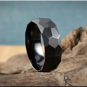 Hammered Black Zirconium Ring - metal ring