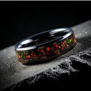 Schwarzer Keramikring mit Opal Inlay