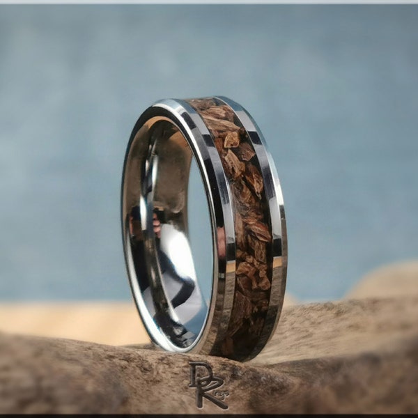 Tungsten Carbide Channel Ring w/Genuine Fossilised Triceratops Bone inlay - metal ring