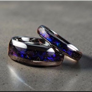 Tungsten Carbide Ring Set with Celestial Sandstone inlays