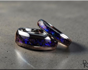 Tungsten Carbide Ring Set with Celestial Sandstone inlays