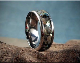 Titanium Channel Ring w/Abalone Shell inlay - metal ring