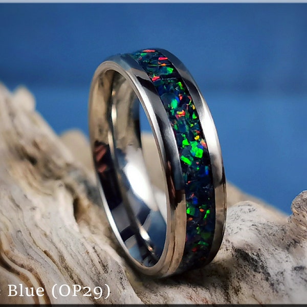 Titanium Channel Ring w/Opal inlay - metal ring