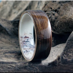 Bentwood Ring - Ancient Bog Oak on deer antler ring core - wood ring