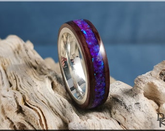 Bentwood Ring - Purpleheart w/Orchid Opal inlay, on premium .925 Sterling Silver ring core - wood ring