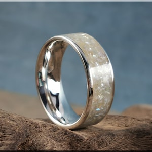 Premium .925 Sterling Silber Kanal-Ring mit Silber Perlmutt-Inlay - Silberring