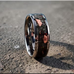 Tungsten Carbide Ring: Yooperlite, Keweenaw Copper, and Opal inlay