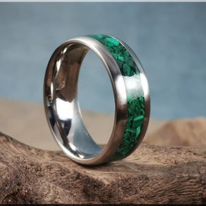 Titanium Channel Ring w/Green Malachite Stone inlay