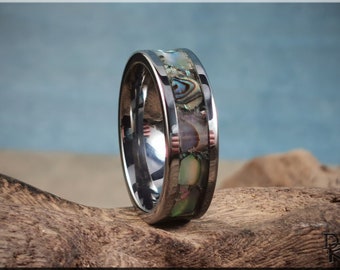 Super Titanium Channel Ring w/Handset Abalone shell inlay - metal ring