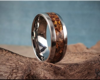 Titanium Channel Ring w/Tiger's Eye stone inlay - metal ring