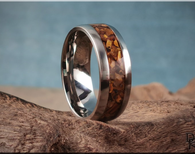 Titanium Channel Ring w/Tiger's Eye stone inlay - metal ring