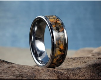 Tungsten Carbide Channel Ring w/Bumblebee Jasper stone inlay - metal ring