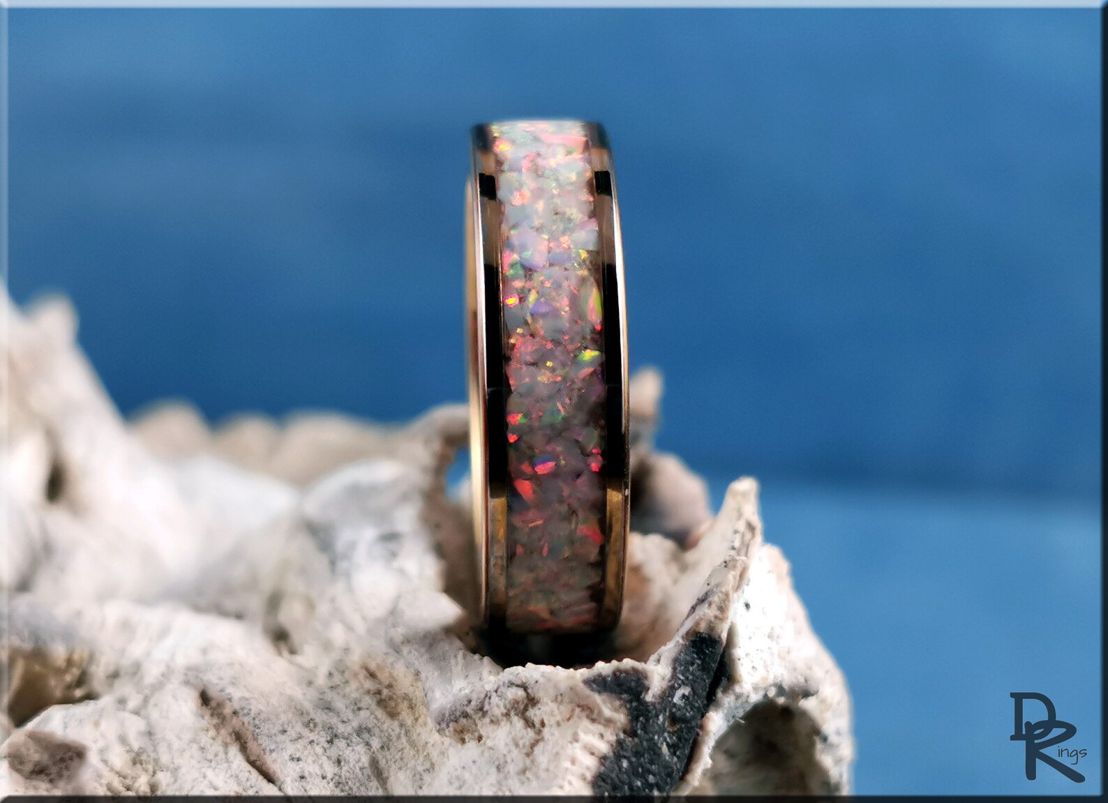 Tungsten Carbide Wedding Band With Lapis Lazuli & Meteorite Inlay - Rose Gold, Polished, Or Black Plated