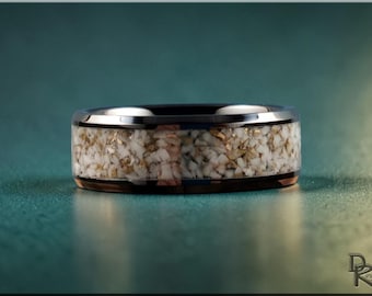 Black Ceramic Ring with White and Gold TruStone inlay