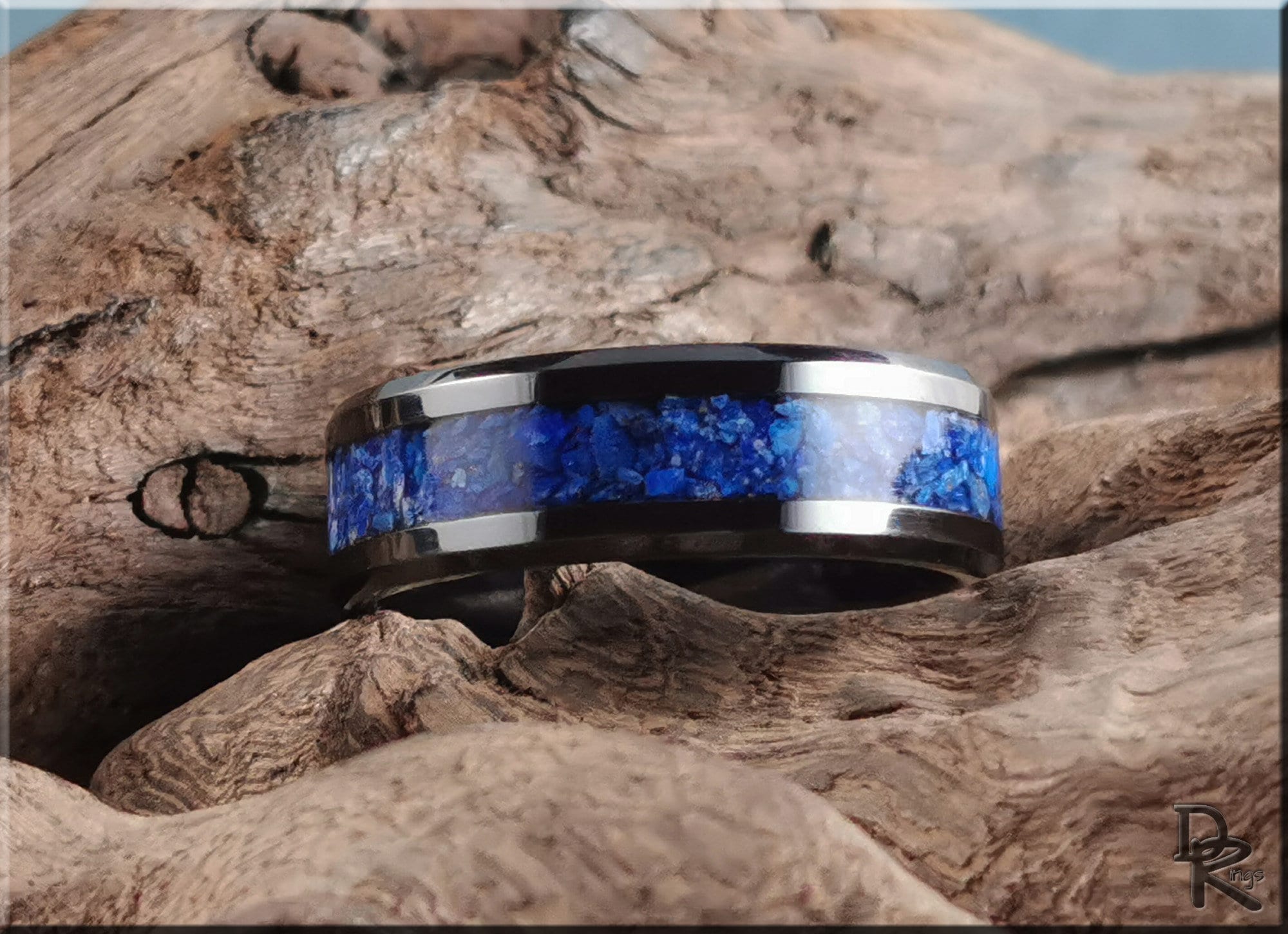 Ring Ring Ceramic W/lapis Channel Ceramic Lazuli Black - Polished Stone Inlay Etsy