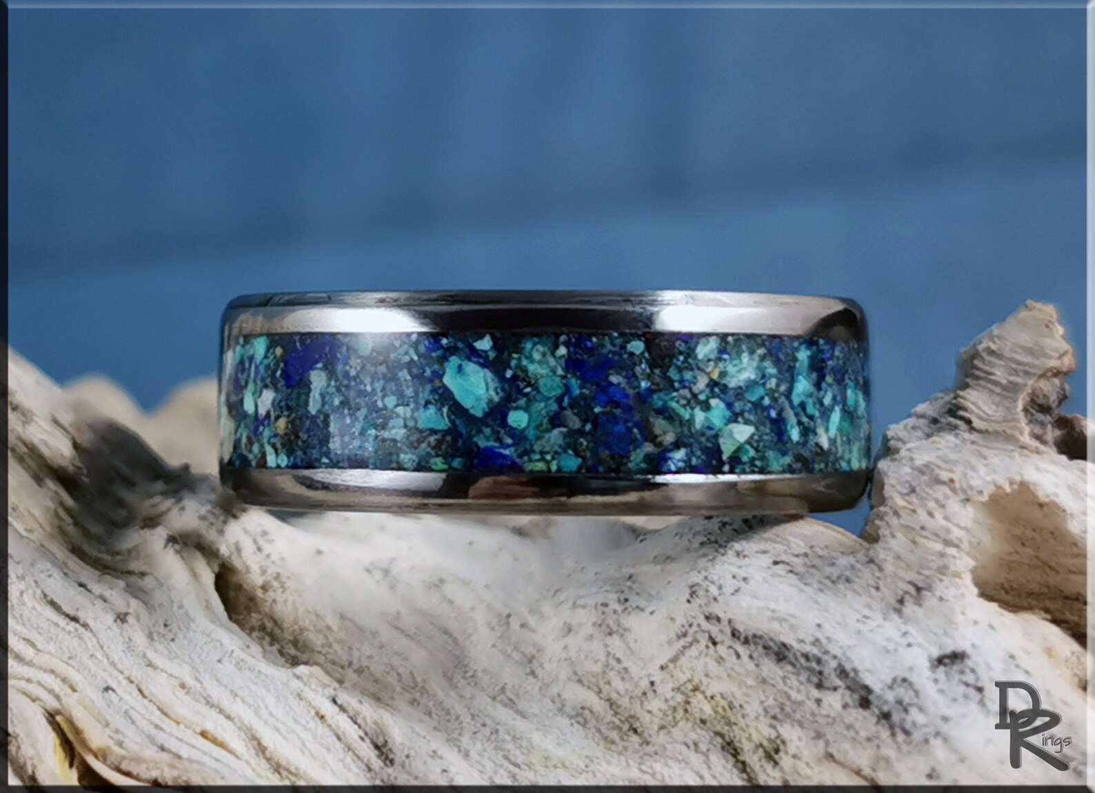 Titanium Channel Ring W/azurite Stone Inlay Metal Ring - Etsy