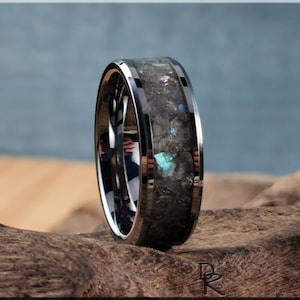 Polished Tungsten Carbide Channel Ring w/Labradorite stone inlay - metal ring