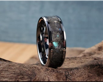 Polished Tungsten Carbide Channel Ring w/Labradorite stone inlay - ceramic ring