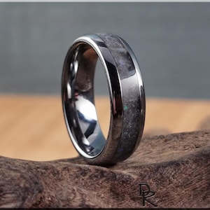 Domed Edge Tungsten Carbide Ring w/Labradorite inlay - metal ring
