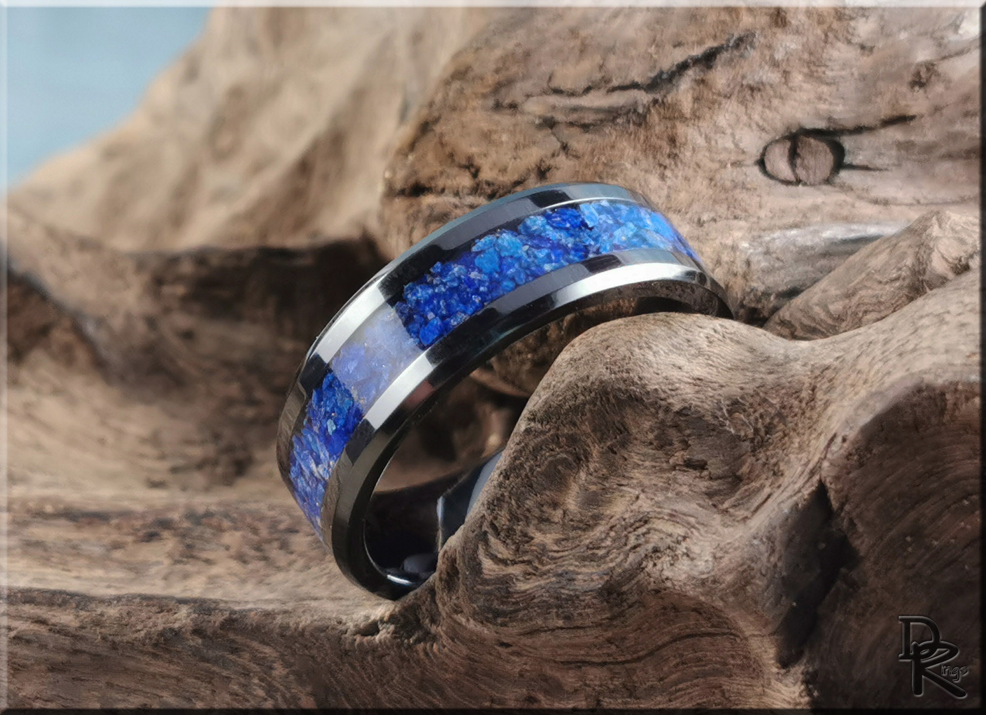 Polished Black Ceramic Channel Ring W/lapis Lazuli Stone Inlay Ceramic Ring  - Etsy