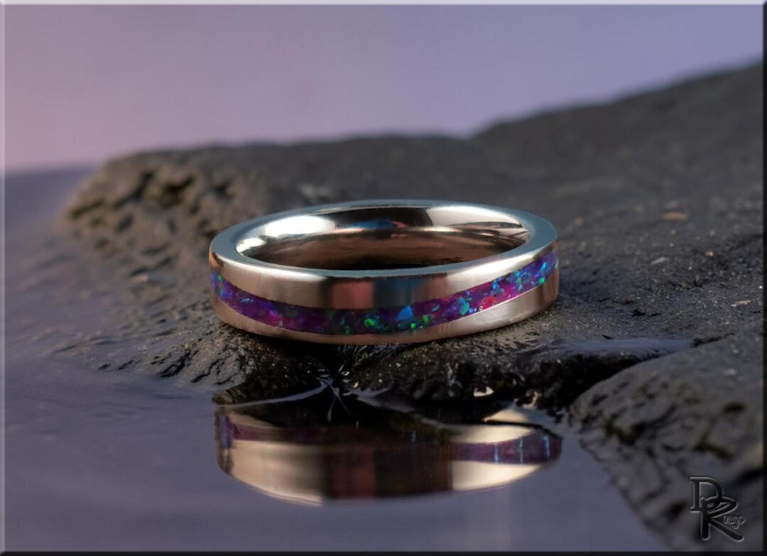 Titanium Channel Ring With Amethyst Opal Inlay, S-wave, 4mm - Etsy