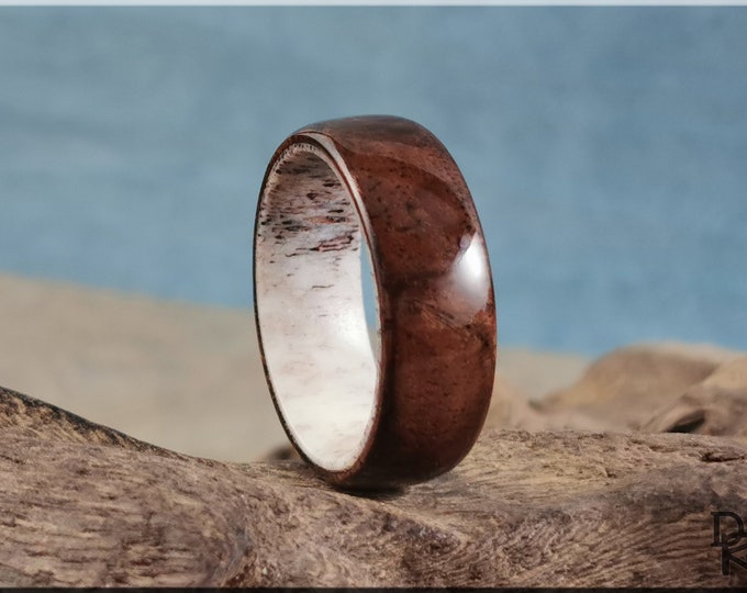 Bentwood Ring - Black Walnut Burl on Deer Antler ring core - wood ring