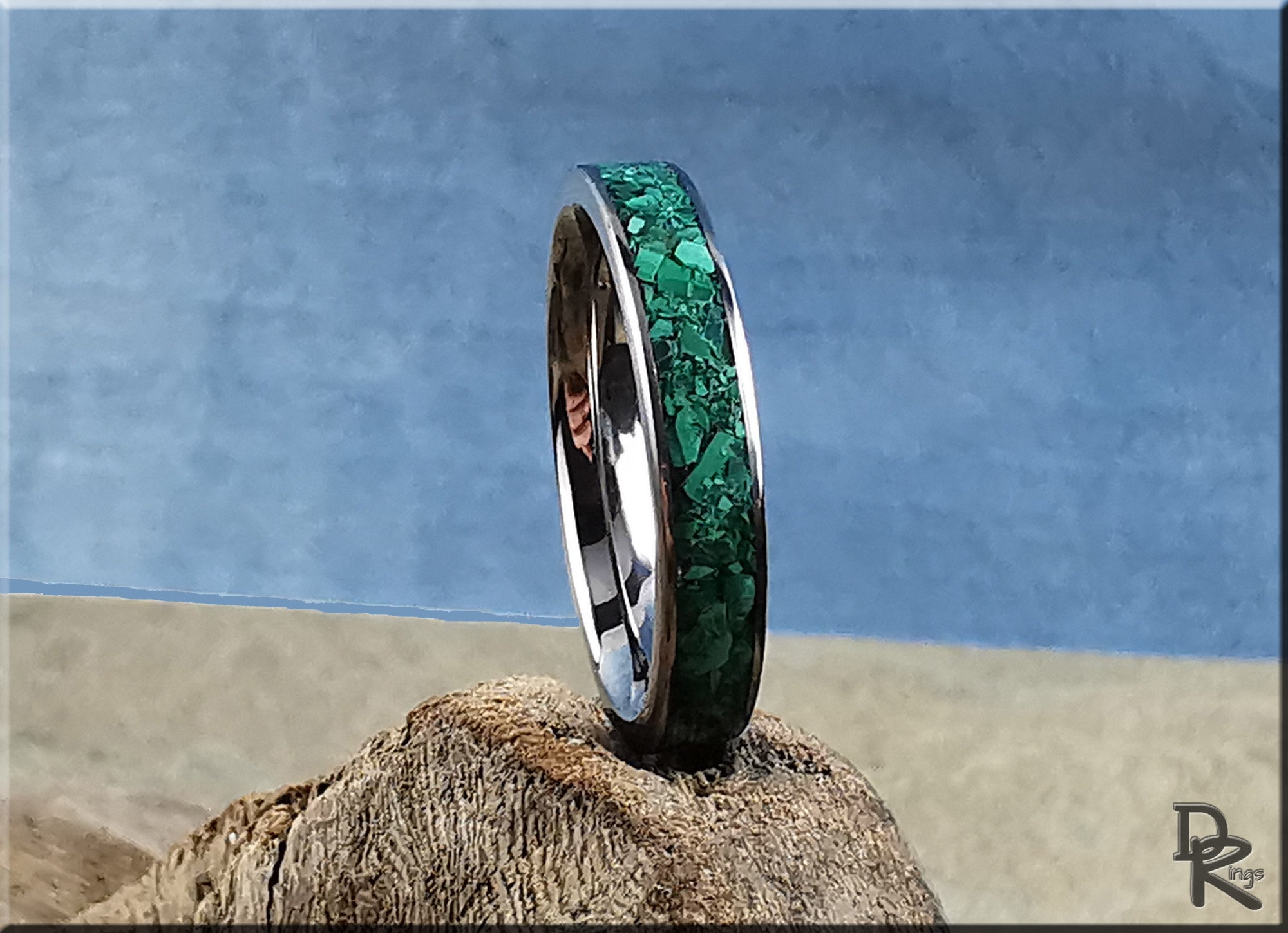 Titanium Channel Ring w/Green Malachite Stone inlay | Etsy