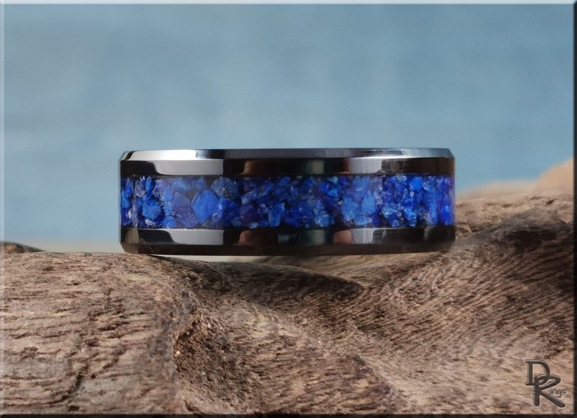 Polished Black Ceramic Channel Ring W/lapis Lazuli Stone Inlay Ceramic Ring  - Etsy