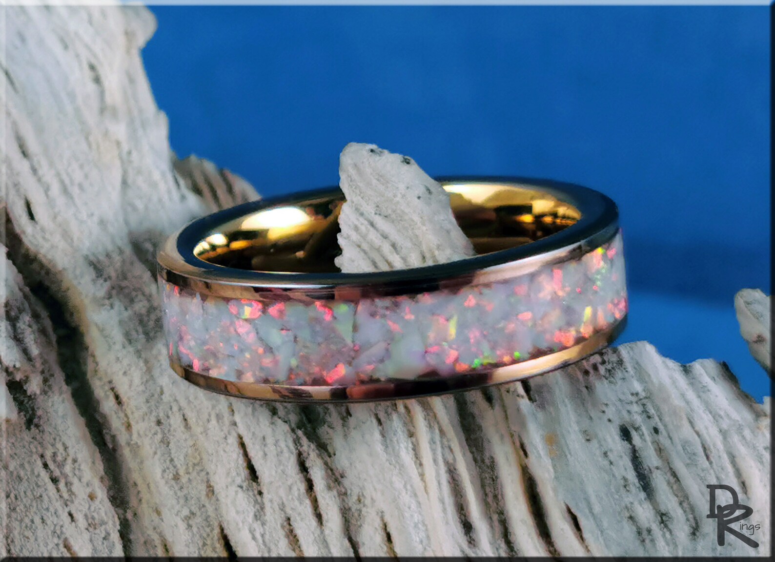 Tungsten Carbide Wedding Band With Lapis Lazuli & Meteorite Inlay - Rose Gold/Black/Polished, 6mm Or 8mm