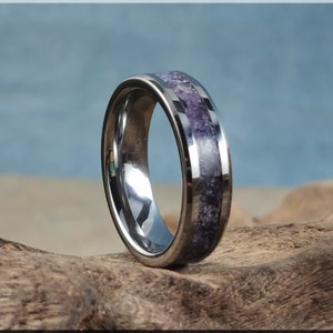Tungsten Carbide Channel Ring w/Amethyst stone inlay - metal ring