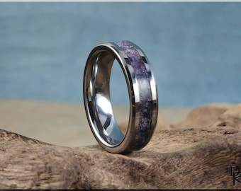 Tungsten Carbide Channel Ring w/Amethyst stone inlay - metal ring