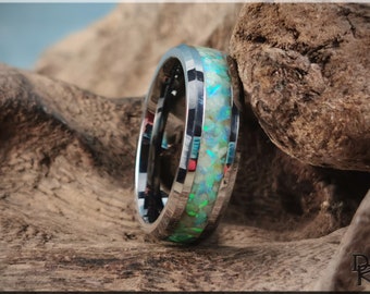 Tungsten Carbide Channel Glow Ring w/Cream Soda Opal and Super Glow inlay - metal ring