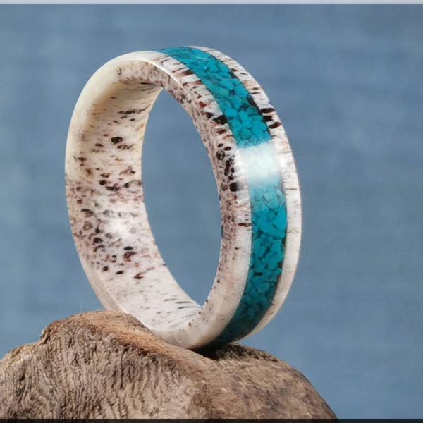 Deer Antler Channel Ring w/Chilean Turquoise inlay - antler ring