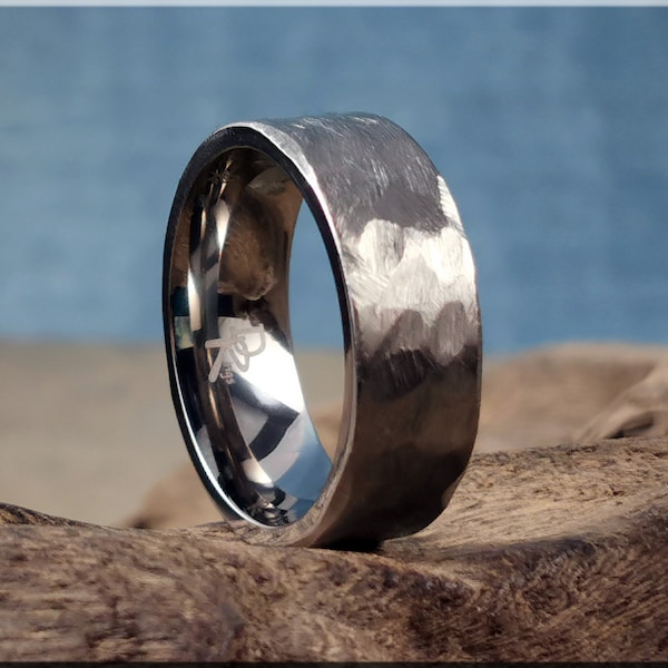 Hammered Titanium 8mm Ring - metal ring