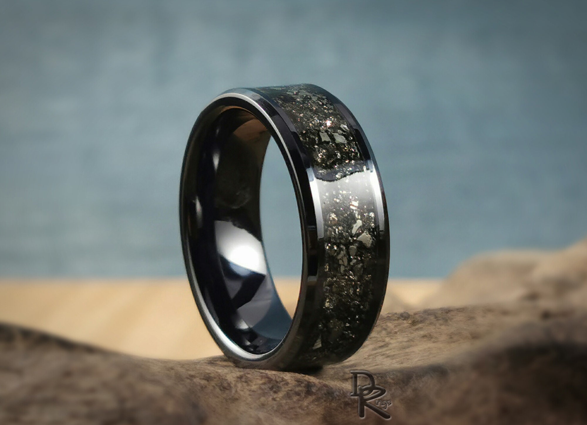 Polished Black Ceramic Channel Ring W/cocada Pyrite Inlay Ceramic Ring -  Etsy