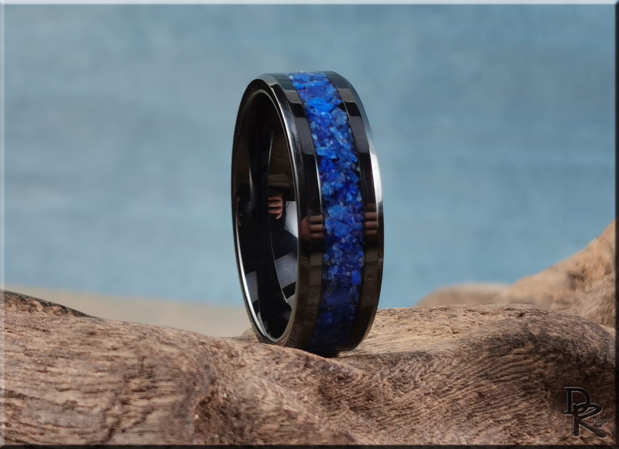 Polished Black - Ceramic Ring Lazuli Ring Etsy W/lapis Inlay Stone Ceramic Channel