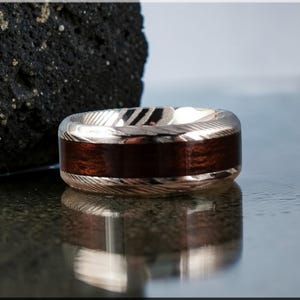 Damascus Steel Ring with Smoked Etimoe inlay