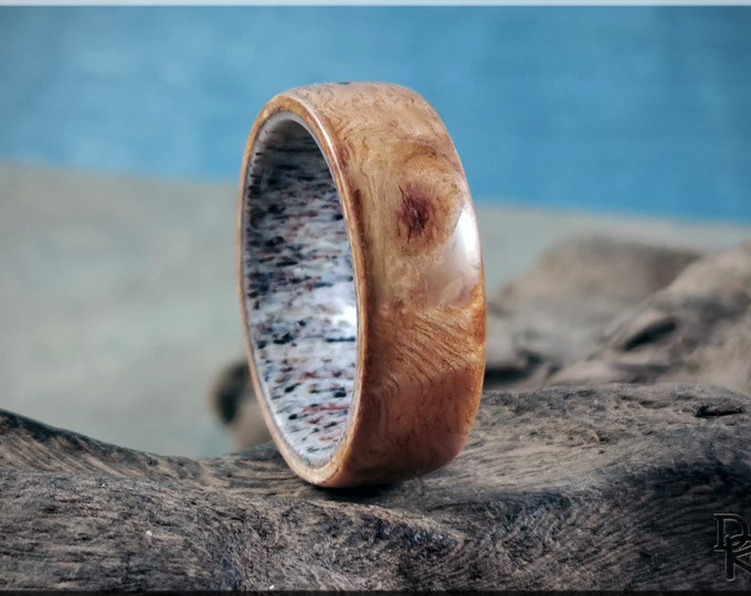 Bentwood Ring - English Chestnut Burl on deer antler ring core - wood ring