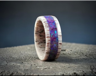Deer Antler Ring with Opal inlay