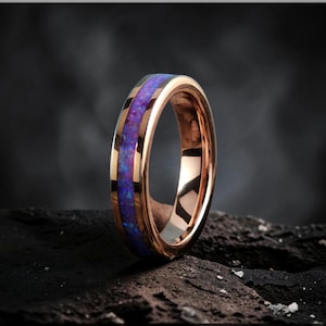 Rose Gold Tungsten Carbide  Ring with Amethyst Opal inlay