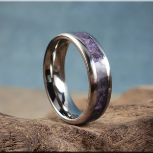 Titanium Channel Ring w/Amethyst stone inlay - metal ring