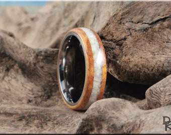 Bentwood Ring - Golden Hawaiian Koa w/Mother of Pearl inlay on titanium ring core - wood ring