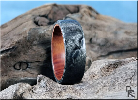 Bentwood Ring Graphite Grey Birdseye Maple on Ironwood Ring Core