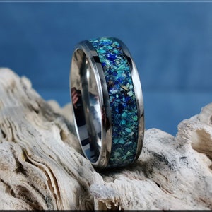 Titanium Channel Ring w/Azurite Stone inlay - metal ring