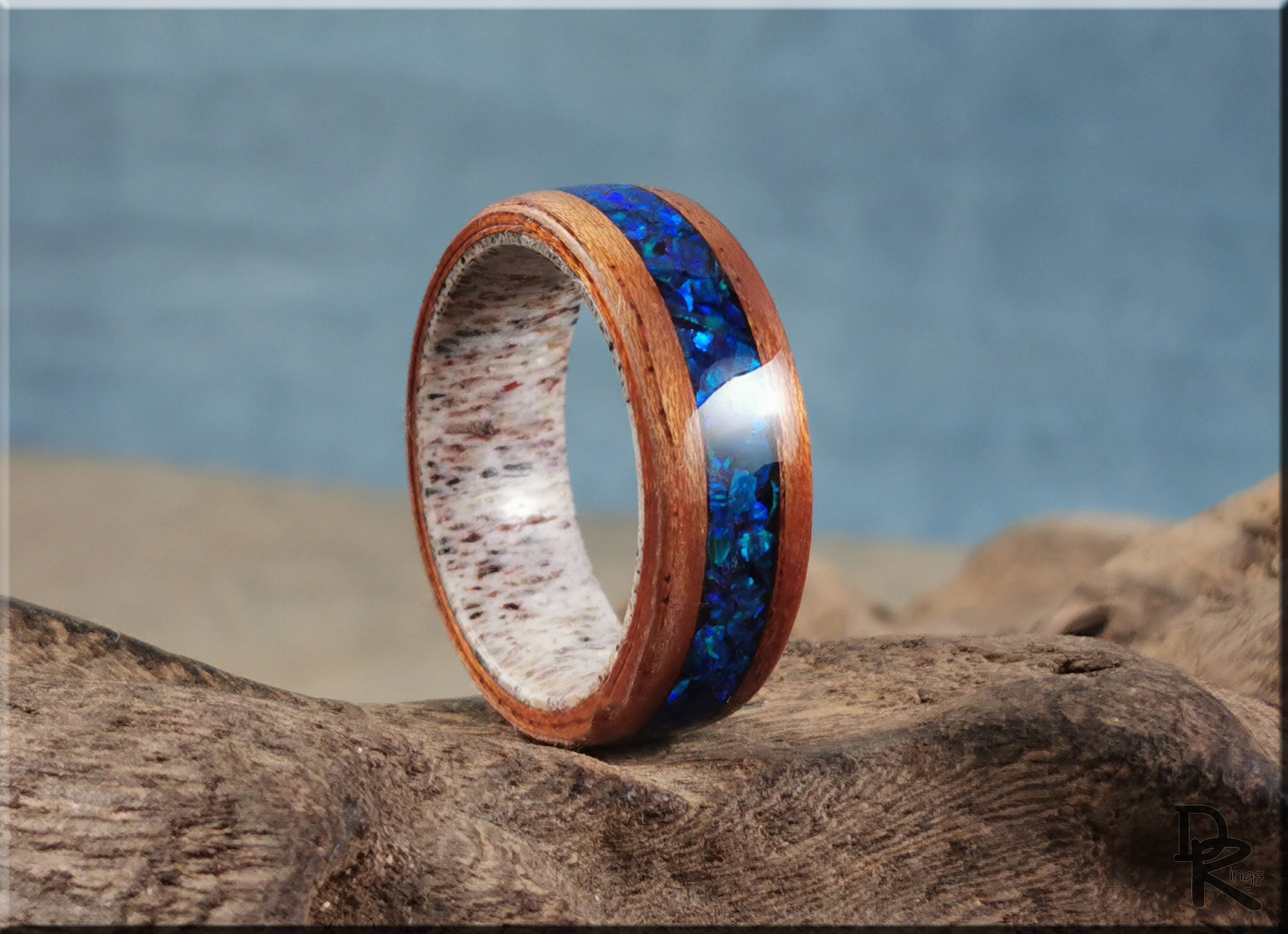 Wood ring with opal inlay clearance
