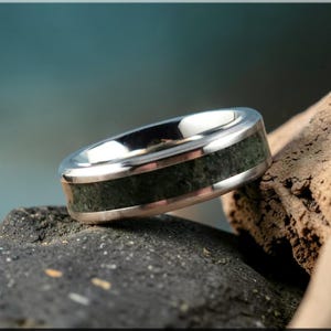 Titanium Ring with Ruby Zoisite stone inlay, artisan metal ring