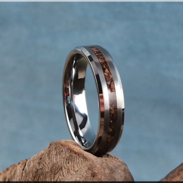 Tungsten Carbide Narrow Channel Ring w/Genuine Tyrannosaurus Rex Bone inlay - metal ring