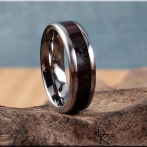Titanium Channel Ring w/Hematite stone inlay - metal ring