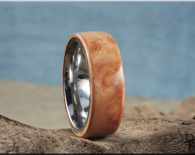 Bentwood Ring - Pimento Burl on premium Cobalt Chromium ring core - wood ring